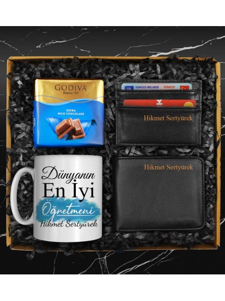 Öğretmenler Gününe Özel Kişiye Özel Tasarım Kupa & Cüzdan & Kartvizitlik & Godiva Seti