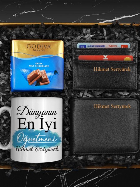 Öğretmenler Gününe Özel Kişiye Özel Tasarım Kupa & Cüzdan & Kartvizitlik & Godiva Seti