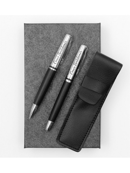 Özel Kutusunda Kişiye Özel Deri Kılıflı Roller ve Tükenmez Kalem Seti