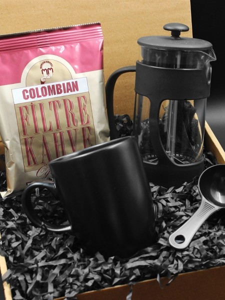 Siyah Kupa & French Press & Columbian Taze Filtre Kahve Hediye Seti